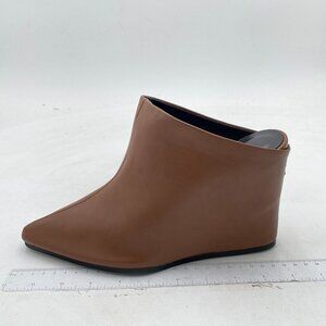 Miss Left Brown Wedge Heel Mule Pointy Toe Slip On Slides Sandals High Heel Shoe